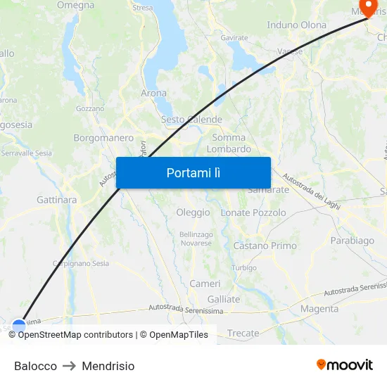 Balocco to Mendrisio map