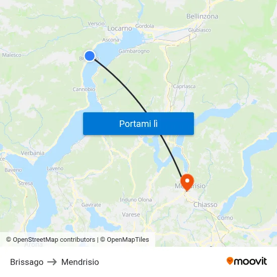 Brissago to Mendrisio map