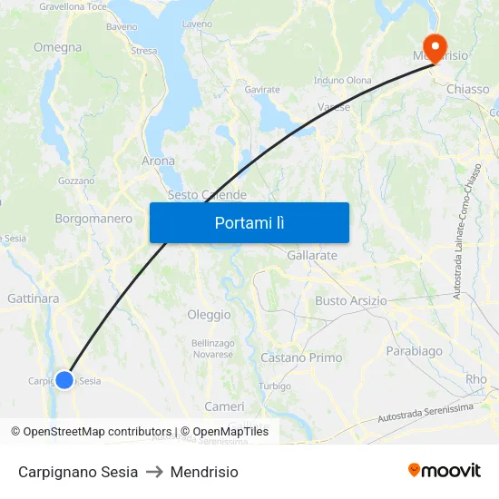 Carpignano Sesia to Mendrisio map