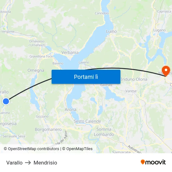 Varallo to Mendrisio map