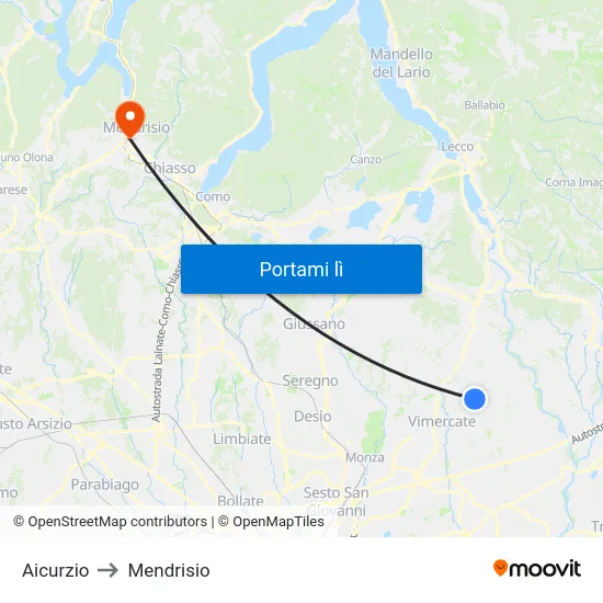 Aicurzio to Mendrisio map