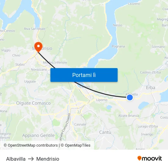 Albavilla to Mendrisio map