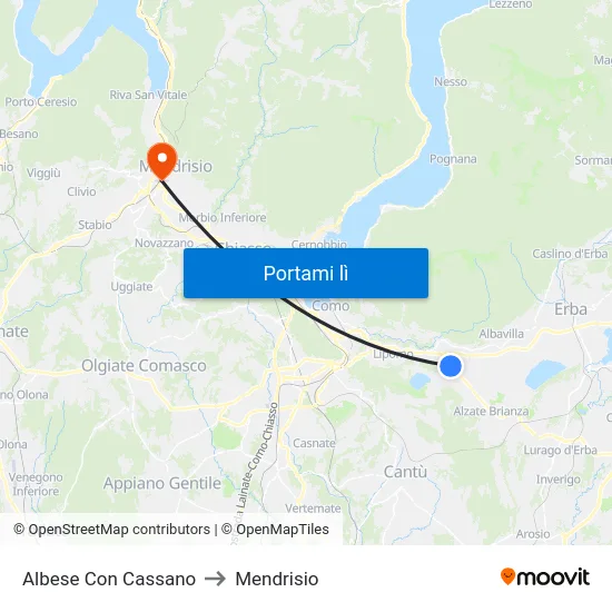 Albese Con Cassano to Mendrisio map