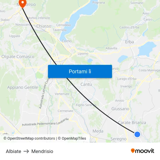 Albiate to Mendrisio map