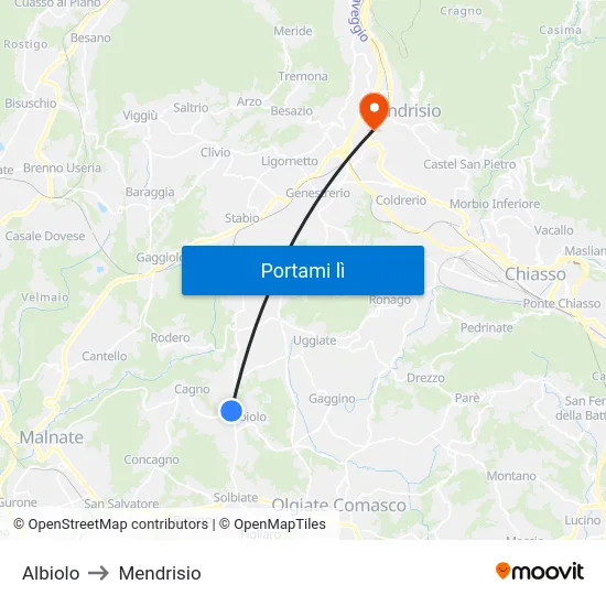 Albiolo to Mendrisio map