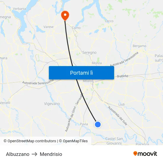Albuzzano to Mendrisio map