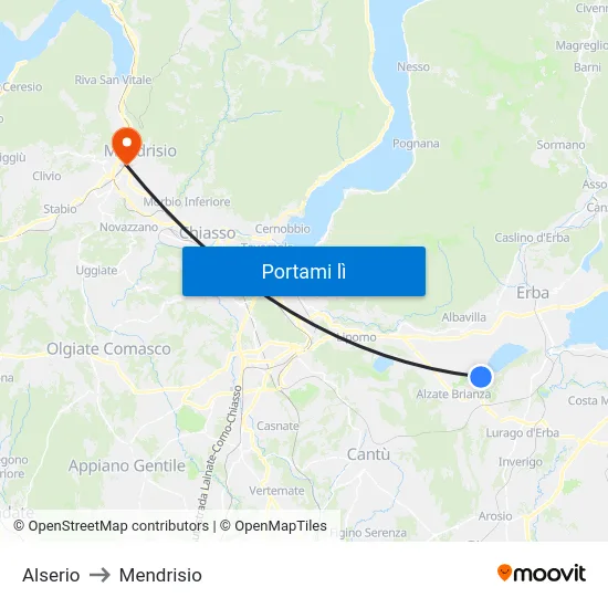 Alserio to Mendrisio map