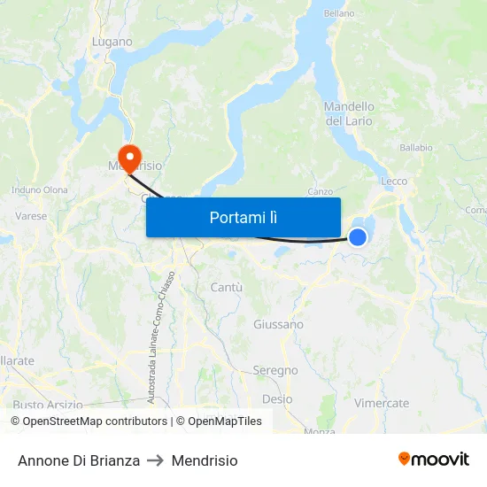 Annone Di Brianza to Mendrisio map