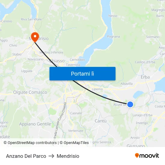 Anzano Del Parco to Mendrisio map