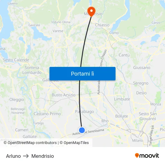 Arluno to Mendrisio map