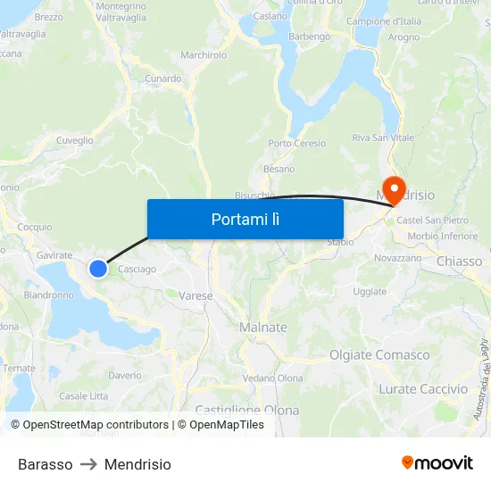 Barasso to Mendrisio map