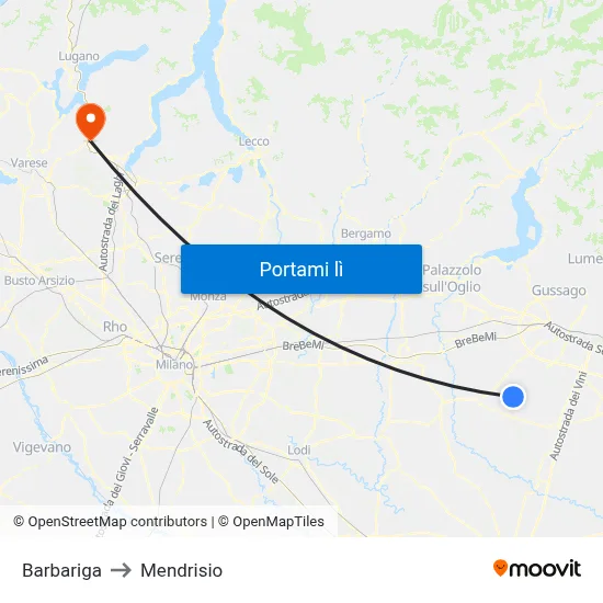 Barbariga to Mendrisio map