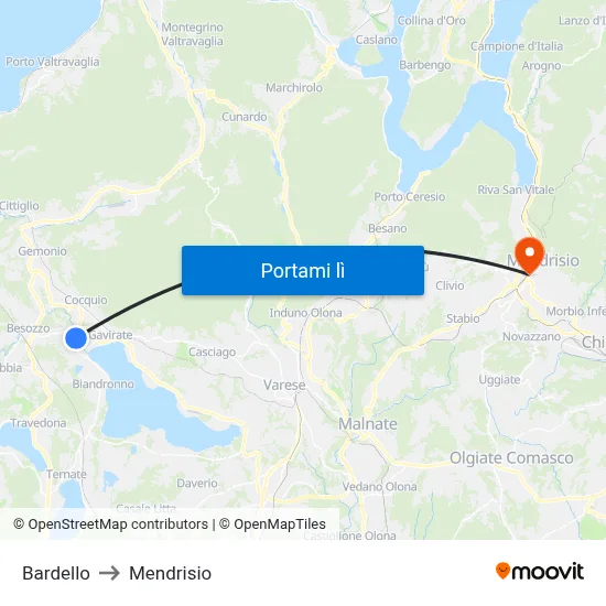 Bardello to Mendrisio map
