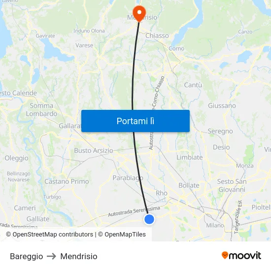 Bareggio to Mendrisio map
