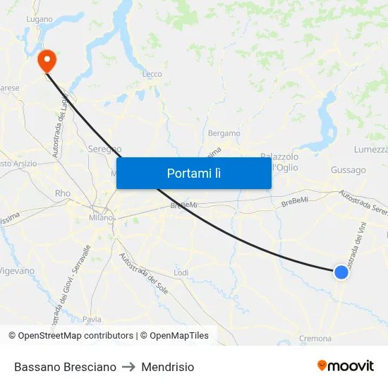 Bassano Bresciano to Mendrisio map