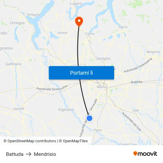 Battuda to Mendrisio map