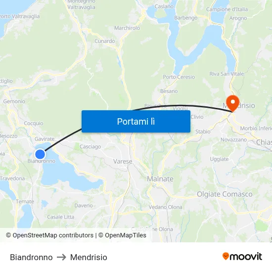 Biandronno to Mendrisio map