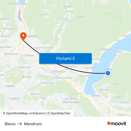 Blevio to Mendrisio map