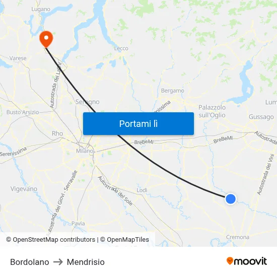 Bordolano to Mendrisio map