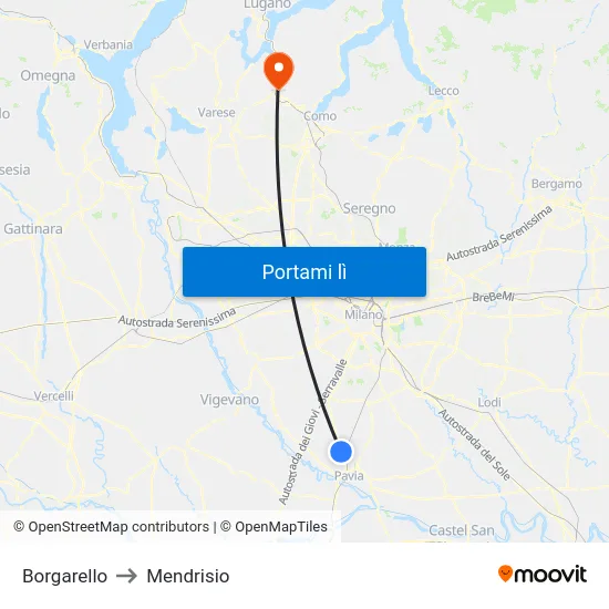 Borgarello to Mendrisio map