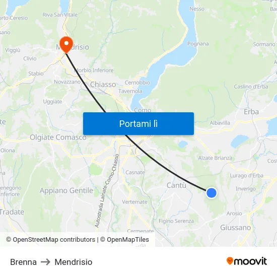 Brenna to Mendrisio map