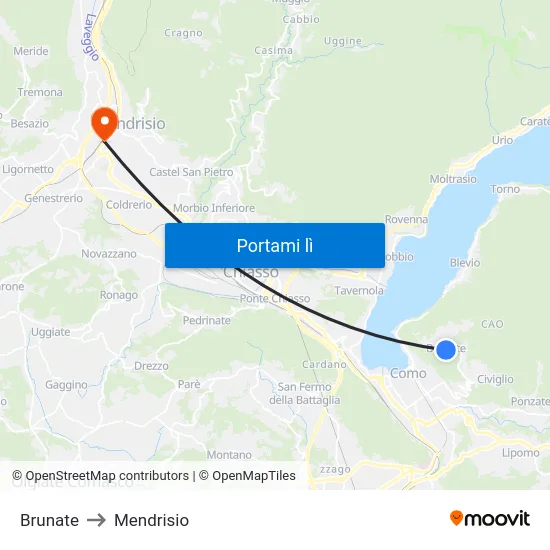 Brunate to Mendrisio map