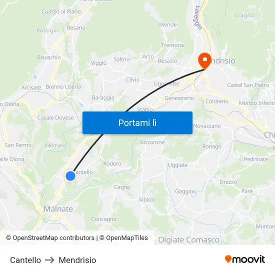 Cantello to Mendrisio map