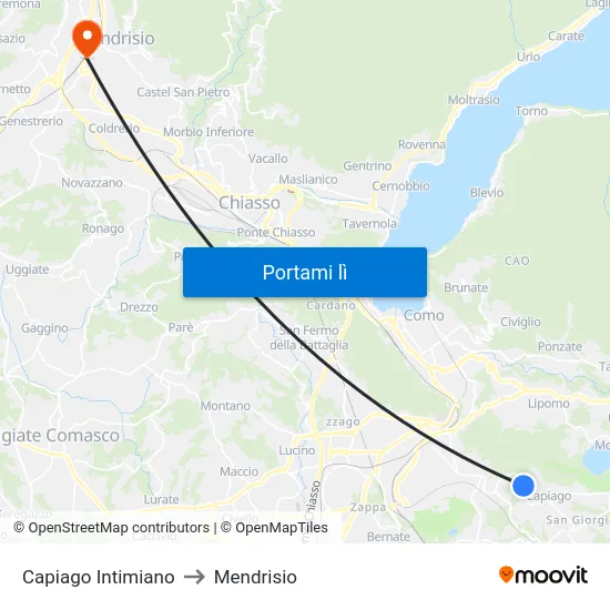 Capiago Intimiano to Mendrisio map