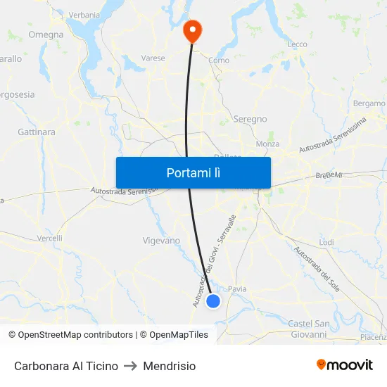 Carbonara Al Ticino to Mendrisio map