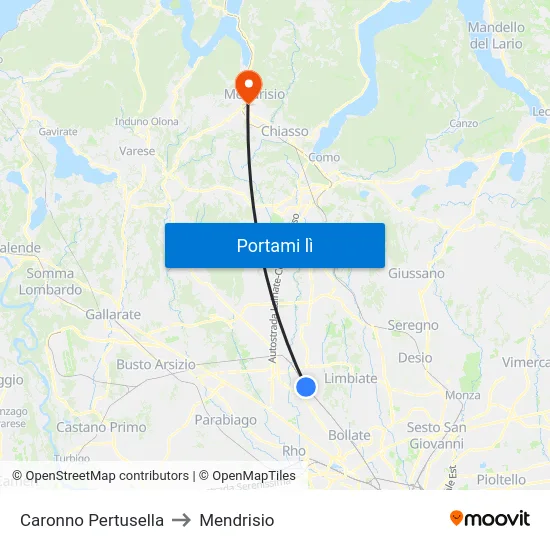 Caronno Pertusella to Mendrisio map