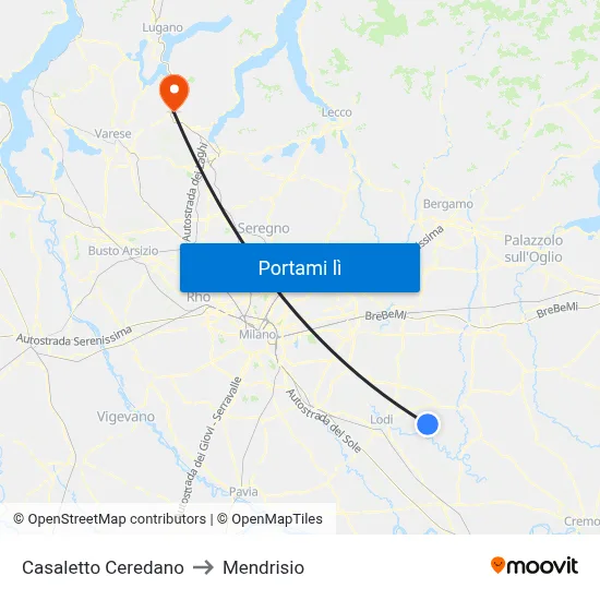 Casaletto Ceredano to Mendrisio map