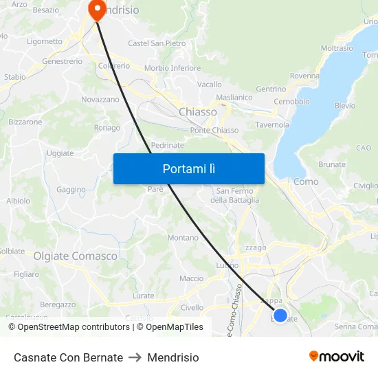 Casnate Con Bernate to Mendrisio map