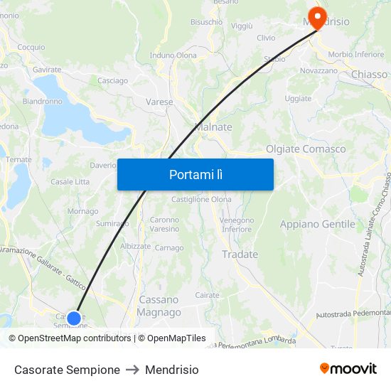 Casorate Sempione to Mendrisio map