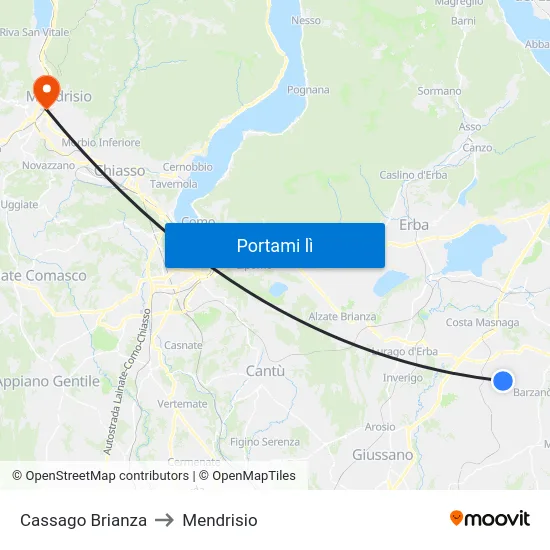 Cassago Brianza to Mendrisio map