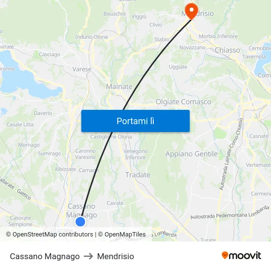 Cassano Magnago to Mendrisio map