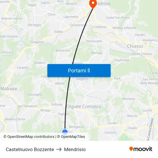 Castelnuovo Bozzente to Mendrisio map