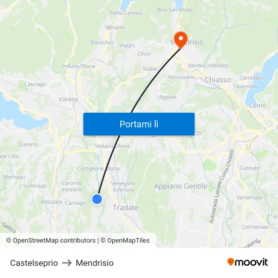 Castelseprio to Mendrisio map