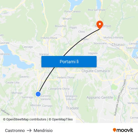 Castronno to Mendrisio map