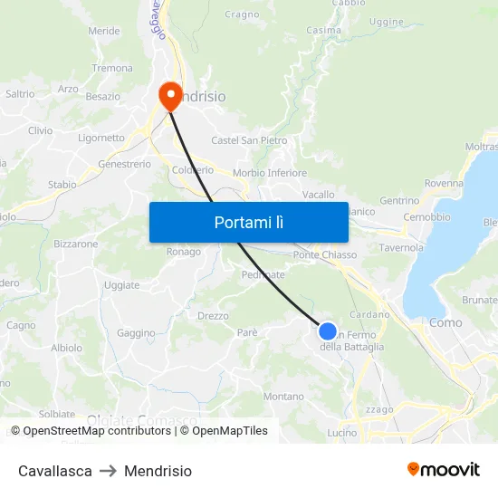 Cavallasca to Mendrisio map