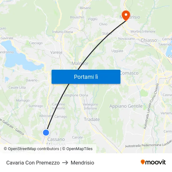 Cavaria Con Premezzo to Mendrisio map