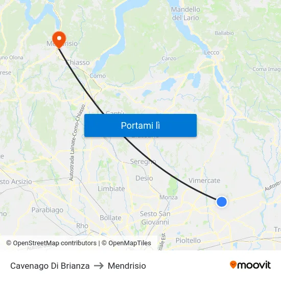 Cavenago Di Brianza to Mendrisio map