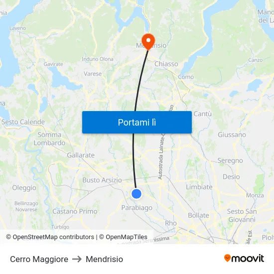 Cerro Maggiore to Mendrisio map