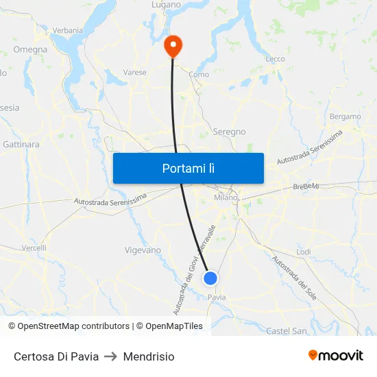 Certosa Di Pavia to Mendrisio map