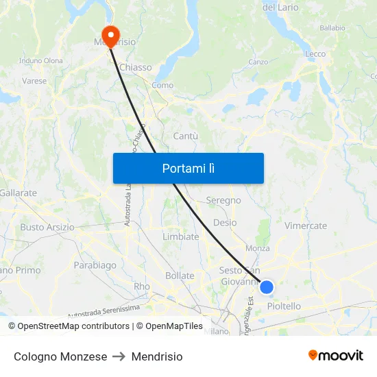 Cologno Monzese to Mendrisio map
