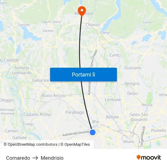 Cornaredo to Mendrisio map