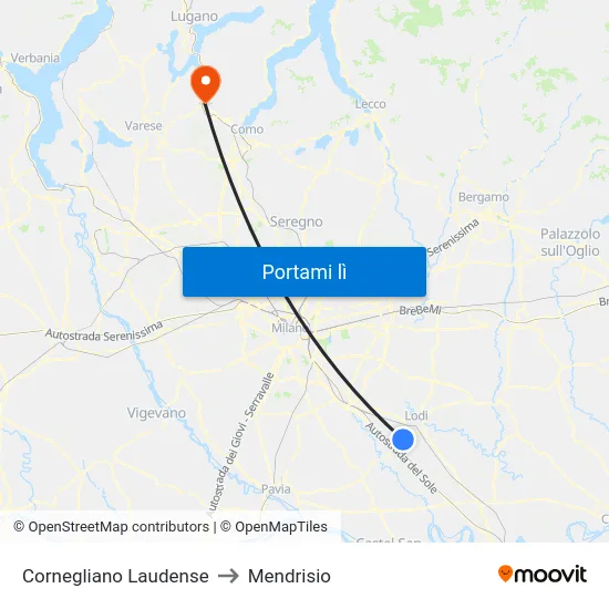 Cornegliano Laudense to Mendrisio map