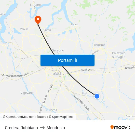 Credera Rubbiano to Mendrisio map