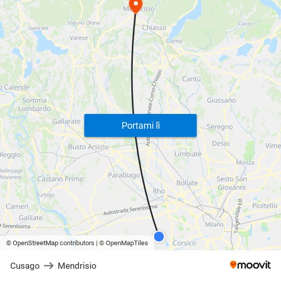 Cusago to Mendrisio map