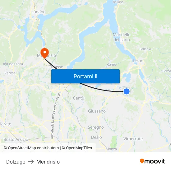 Dolzago to Mendrisio map