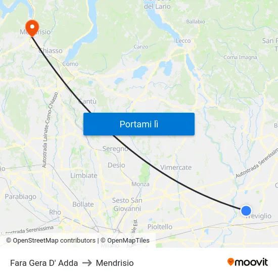 Fara Gera D' Adda to Mendrisio map